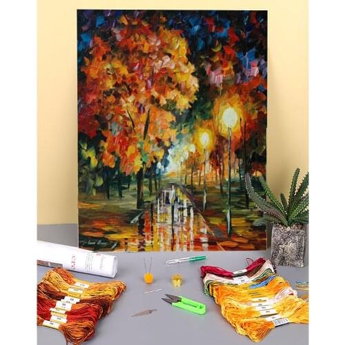 Happy Alley Printed Water-Soluble Canvas 11CT Cross-Stitch Complete Kit DIY Embroidery DMC Threads Sewing Handiwork Counted