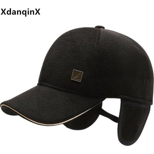 XdanqinX Winter Mens Warm Hat Thick Thermal Baseball Cap Earmuffs Cap Snapback Cap Adjustable Size Male Bone Casual Sports Caps