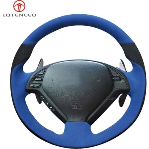 LQTENLEO Black Blue Suede Car Steering Wheel Cover For Infiniti G G25 G35 G37 EX EX35 EX30 EX37 Q Q40 Q60 QX50 2014-2018