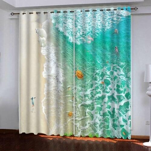 Custom Photo Blackout Window Drapes Luxury 3D Curtains For Living room bedroom Beach animals 3d curtain
