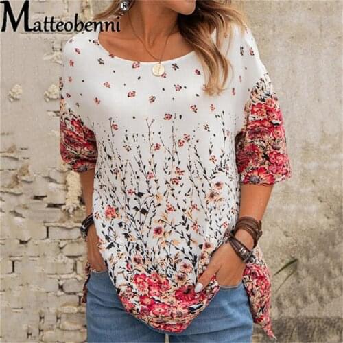 2021 New Fashion O-Neck Floral Print Loose Shirt Women Blouses Casual Streetwear Half Sleeve Plus Size 3XL Summer Ladies Tops