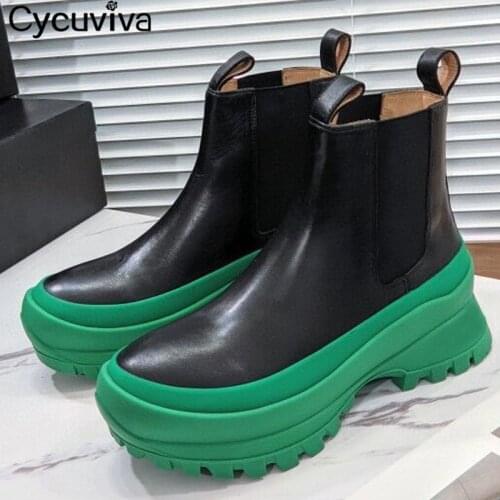 New Thick Sole Black Ankle Boots For Women Real Leather Platform Long Boots Runway Women Flat Knight Boots Winter Casual Shoes
