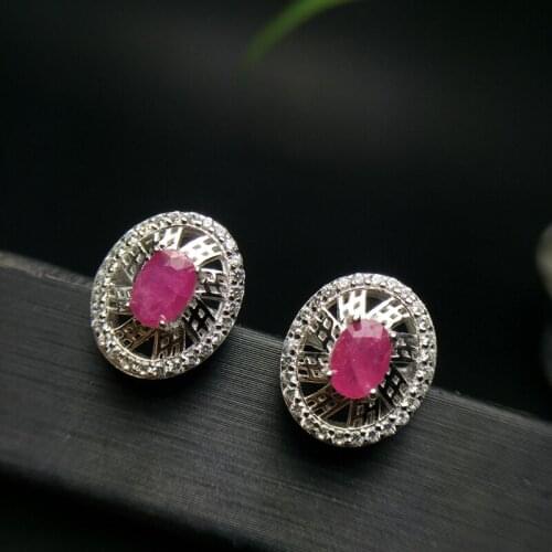 Uloveido Natural Certified Ruby Earrings for Women, 925 Sterling Silver, 4*6mm Birthstone Gemstone Wedding Jewelry FR123