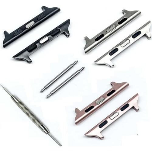1 Pair 38mm 42mm Black/Gold/Silver/Rose Gold Seamless Stainless Steel Connector Clasp Watch Strap Buckle for Apple Watch Adapter