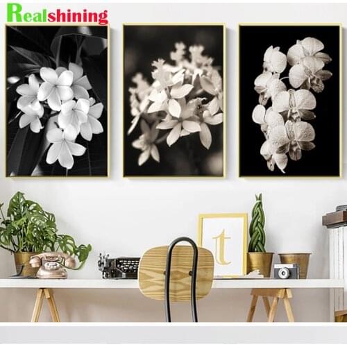 3 Pieces Full Square 5D Nordic Black And White Lilies Minimalist Flowers Diy Diamond Painting Round Mosaic Wall Stickers N1584