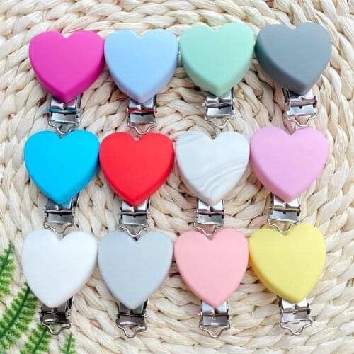 3PCS Heart shape Silicone Pacifier Clip Pacifier Chain Holder Soother Nursing Clips BPA Free Pacifier Chain Accessories
