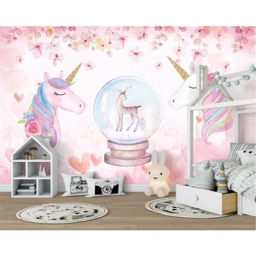 Beibehang Custom 3D Wallpaper Watercolor Unicorn Art Mural Life Bedroom Hallway Children Room Background Photo Wallpaper behang