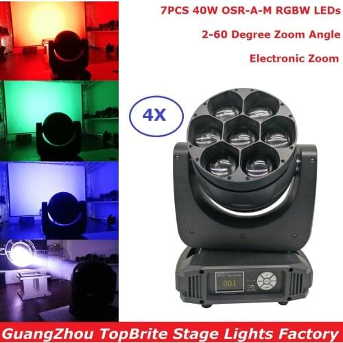 4XLot Bee Eye Moving Head 7X40W RGBW 4IN1 LED Beam Moving Head Lights LED Stage Lights Club Dj Lights For Christmas Show Lights