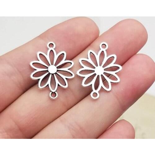 40pcs/Lot--25x19mm,Life of Flower Pendants Antique Silver Plated Flowers Connector Charms DIY Supplies Jewelry Accessories