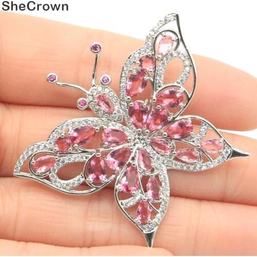 48x40mm Fantastic Big Butterfly Created Pink Tourmaline Gift For Womans Party Silver Pendant