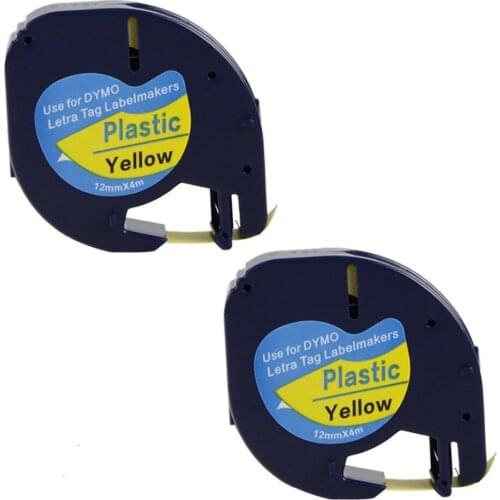 Free shipping 10pcs DYMO Labeling Tape 91202, LetraTag Labelers, Black on Yellow Plastic label tapes for dymo label printer