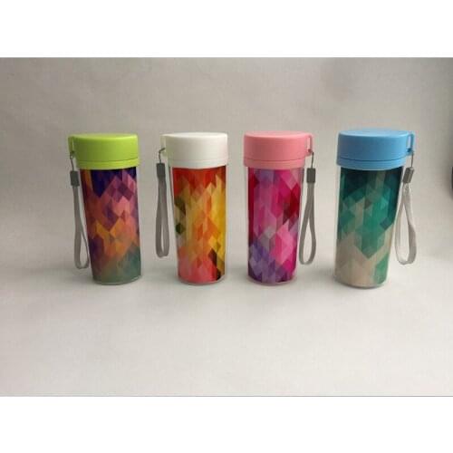 Water Bottle geometric pattern print Plastic 350ml Lemon H2O Portable Sports For Outdoor Sport Running Camping 1PCS