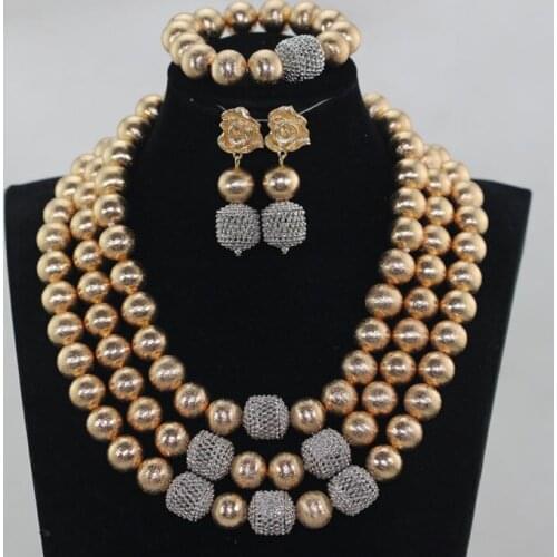 Dubai Gold Beads Bridal Costume Women Jewelry Sets 2017 Wedding African Fashion Jewelry Set Bride Free Shipping WE104