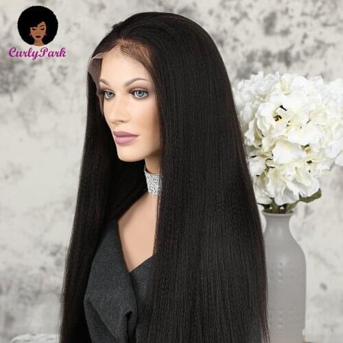 Italian Yaki Straight 13x6 Lace Front Wig Remy Human Hair Invisible Pre Plucked Lace Wigs 150% Density Fast Shipping For Women