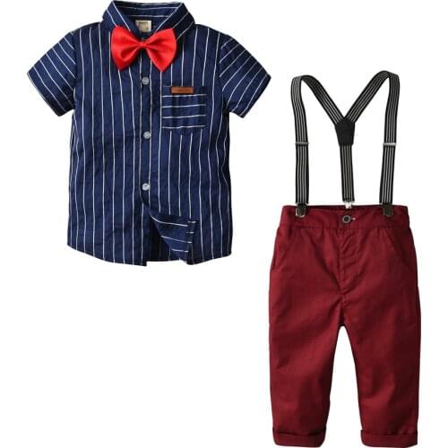 Baby Boy Suit infant Suit Childrens blue striped shirt +Fashion Trousers + Gentleman Bow Tie 3Pcs Baby Boy Clothes 1-6years old
