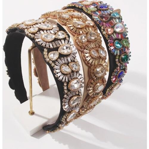 Colorful Rhinestone Headbands Womens Hair Accessories Full Crystal Hairbands Bezel Wide Hair Bands Wedding Jewelry Headwear