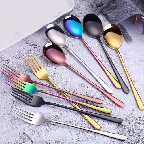 Oval Shape Spoon Fork for Steak Stainless Steel Coffee Teaspoons Sugar Dessert Spoon Ice Cream Soup Spoon Kitchen Accessories