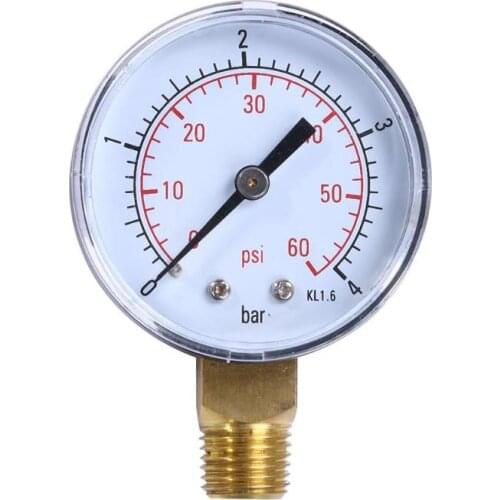 Pool Spa Filter Water Pressure Gauge 60PSI Side Mount 1/4" Inch Pipe Thread Air Oil Vacuum Dry Utility Mini Pressure Gauge