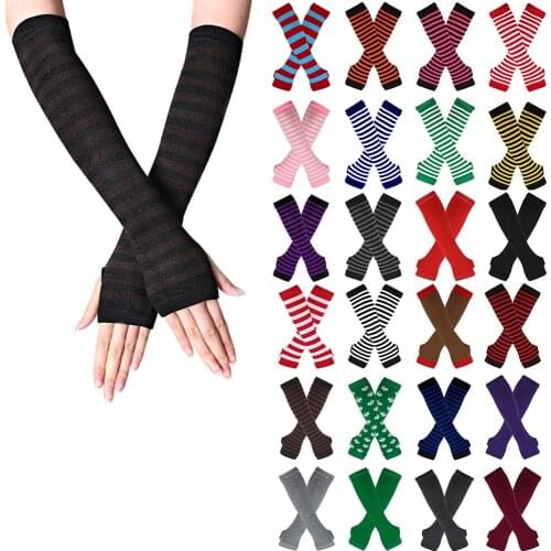 Fashion Women Emo Gloves Lady Striped Elbow Gloves Warmer Knitted Long Fingerless Gloves Elbow Mittens Christmas Acces Gift 2021