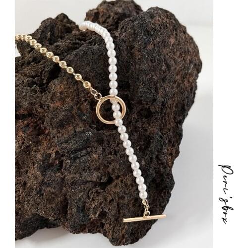 PerisBox Fashion Elegant Asymmetric Mixed Bead Chain Choker For Women Shell Pearl OT Toggle Clasp Collar Necklaces