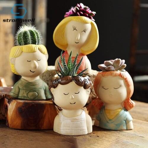 Strongwell Cartoon Figure Flower Pot Home Garden Decoration Ceramic Planter Retro Handicrafts Succulent Potted Decoration Gifts