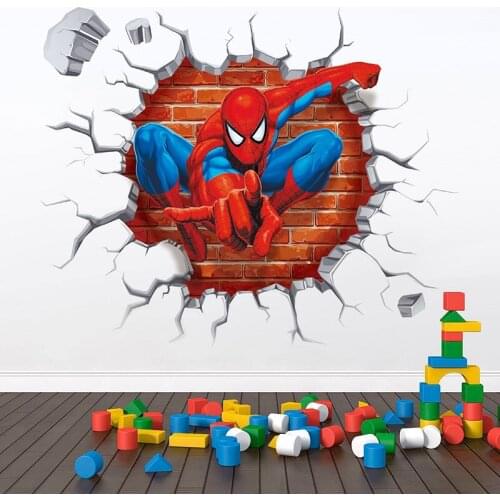 Marvel Spiderman 3Dview Wall Stickers For Kids Room Boys Gifts Bedroom Accessories Through Wall Decals Home Decor Mural