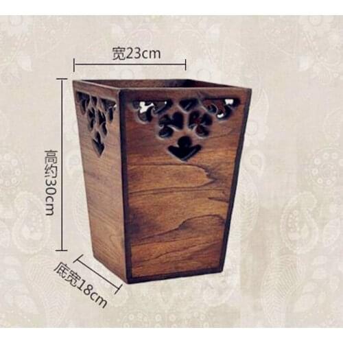 2017 new creative vintage high-grade square paper basket wood trash cans made in Thailand