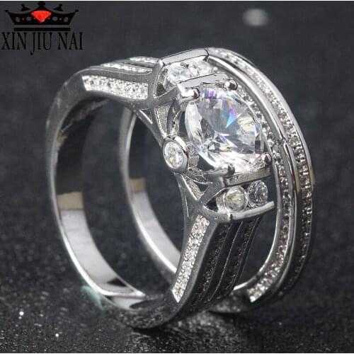 2020 New Two-piece fashion high-quality original design engagement women inlaid one carat diamond ring party women jewelry gift