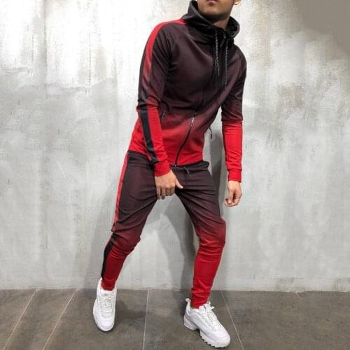New Fashion Men Gradient Color Sport Sweat Suit Hoodie Trousers Pants Set Tracksuit