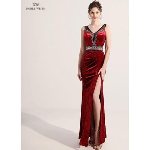 Prom Dresses V-Neck Floor-Length Evening Dresses Mermaid VELOUR Dresses Woman Party Night