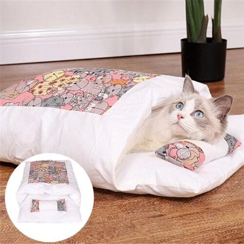Semi-enclosed Design Warm Cat Sleeping Bag Winter Cats Sleeping Bed House Removable Small Pet Bed Pet Supplies