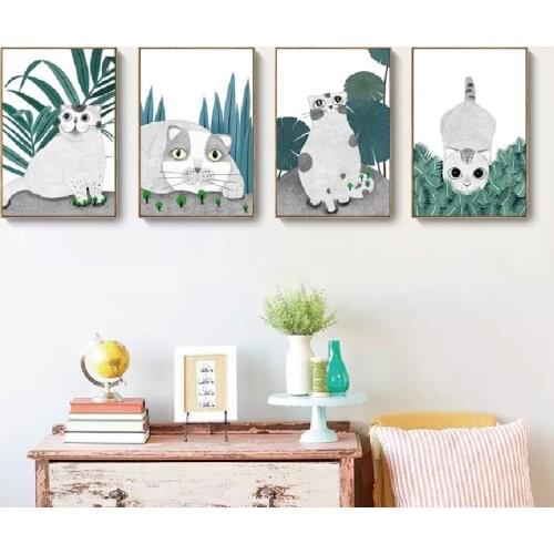Nordic Style Posters And Prints Cute Cartoon Cat Animal Wall Art Canvas Painting Nursery Baby Room Decoration Pictures No Framed