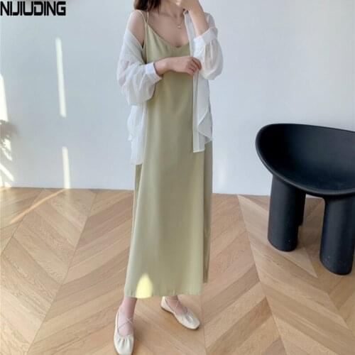 Holiday Solid Womens Suspender A-lne Dresses 2021 New Summer Party Sleeveless Chiffon Beach Bohemian Spaghetti Strap Long Dress