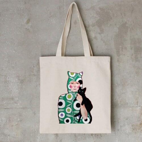 Abstract Art Portrait Print Cartoon Simple Canvas Cool Shopping Bags Fashion Solid Color Life Casual Hand Bag Women Harajuku