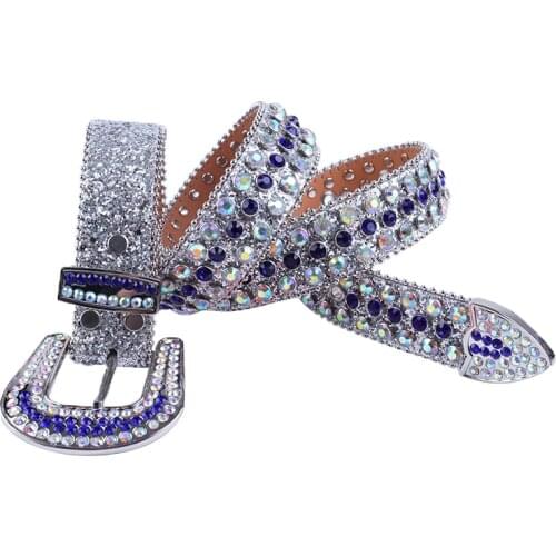 Blue Rhinestone Belt Y2k Jeans Luxury Designer Belt Leather Strap Men Women Crystal Girdle Fashion Diamond Studded Waist Belt