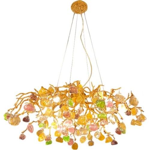 2020 new French light luxury post-modern bedroom color glass stone dining room chandelier villa model room lamp