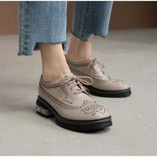 Flats shoes women slip on women flat shoes genuine leather CN(Origin) Rubber Genuine Leather Brogue Shoes Casual
