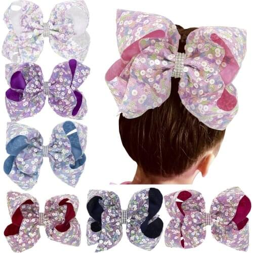 6.2 Inches Girls Sequins Hairpins Hair Bows Crystal Hair Clips Barrettes Alligator Clips Bowknot Hair Ornament Accessories