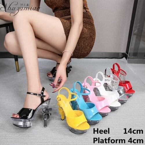Pole Dancing Shoes Stripper Ladies Patent Leather Super High Heel Sandals 14CM Party Club Sexy Clear Luminous Womens Glow Shoes