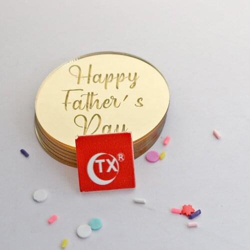 1pc Gold Happy Fathers Day Cupcake Topper Rose Gold Acrylic Cake Topper for Daddy Birthday Party Cake Decorations 5cm Width