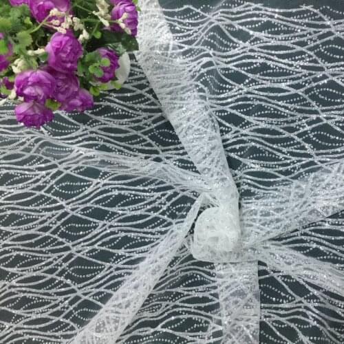 1Y/Lot off white stripe sequins bronzed mesh fabric women dress skirt costume material