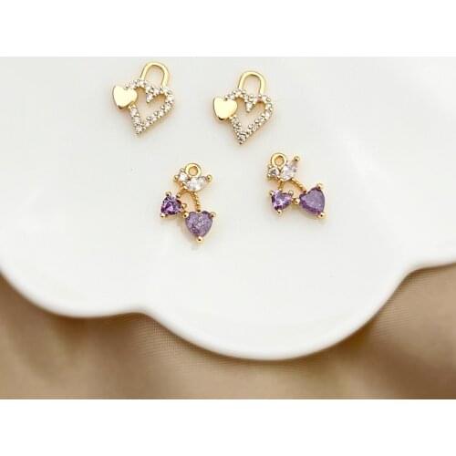 18K gold-clad love lock purple heart Yin Tao pendant DIY clavicle chain pendant homemade bracelet jewelry pendant