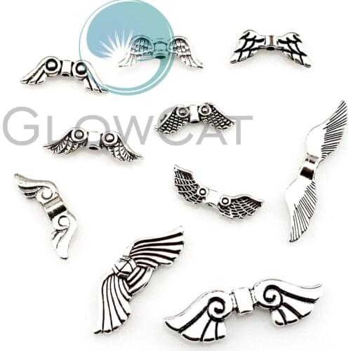 20pcs Wings European Small Hole Spacer Beads Heart Wings Small Hole Beads Angel Wings Vintage Charm 22539