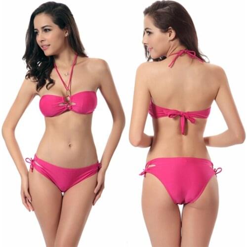 2020 Halter Sexy Poly Bust Bikini European And American Sexy Solid Color Swimsuit Womens New Split Bikini Hot Spring Beachwear