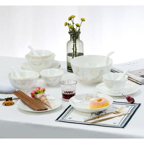 28pcs/set Bone China Dinner plates Ceramic Dish plate Rice Salad Noodles Bowl Soup Plates Dinnerware Sets Kitchen Cook Tool