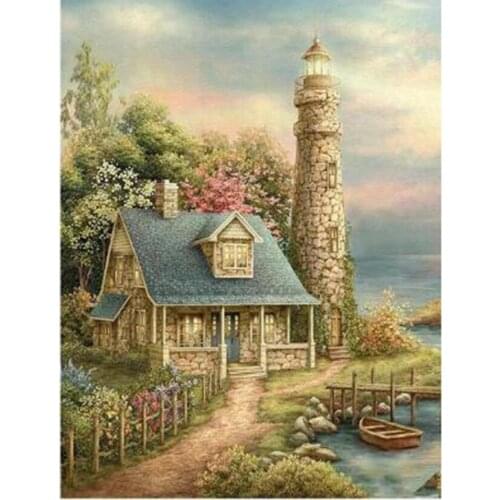 5D DIY Landscape Painting Diamond Painting Square/Round Diamond Thatched Cottage Beautiful Pictures Cross Stitch Decor WG2942