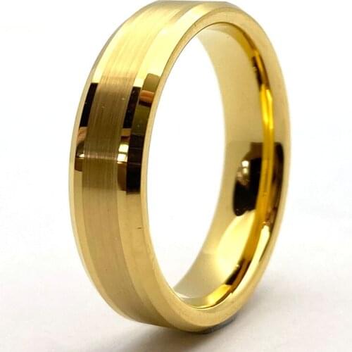6mm Gold Plated Tungsten Carbide Rings for Men Women with Dual Stripe Brushed Finished Comfort Fit