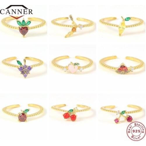 CANNER 925 Sterling Silver Mini Diamond Zircon Strawberry Fruit Ring for Women Wedding Dating Party Rings Jewelry Anillos Gifts