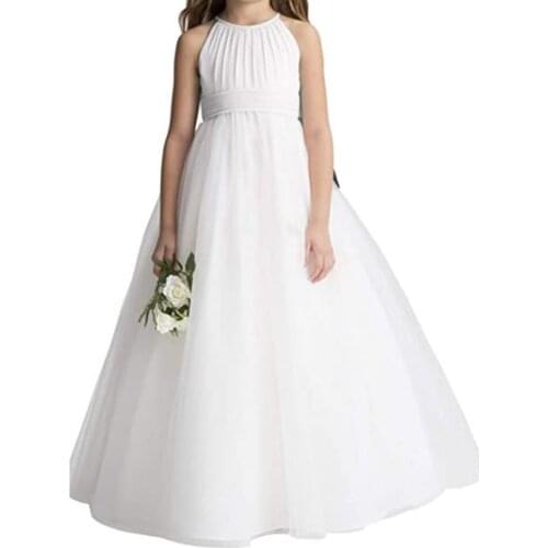 Fairy girl flower girl white minimalist formal dress tulle flower girl dress suitable for wedding party