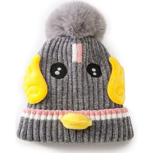 Children Wool Hat Lovely Cartoon Duck Hairball Knitted Cap Winter Boy Girl Baby Outdoor Sports Keep Warm Windproof Hats TG0164
